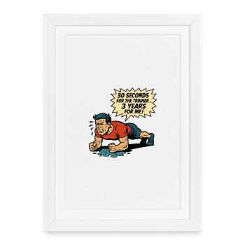 Funny Retro Gym Comic – Plank Struggle - Framed poster (27 × 37 cm) - white - Front