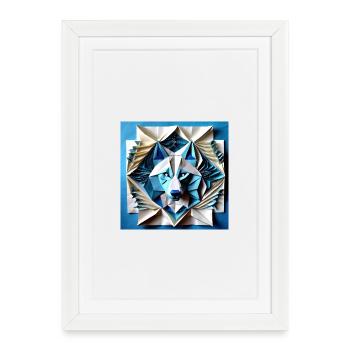 Loup Artisanal en Papier 3D - Affiche encadrée (27 × 37 cm) - blanc - Devant