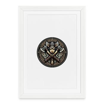 Guerrier viking avec des haches - Affiche encadrée (27 × 37 cm) - blanc - Devant