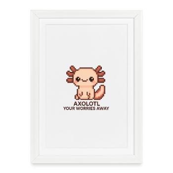 Pixel art axolotl with joke text - Framed poster (27 × 37 cm) - white - Front