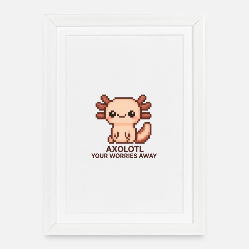 Pixel art axolotl avec texte de blague - Affiche encadrée (27 × 37 cm) - blanc