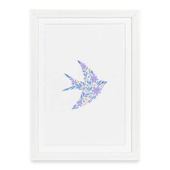Floral nordique - Oiseau violet vif - Affiche encadrée (27 × 37 cm) - blanc - Devant