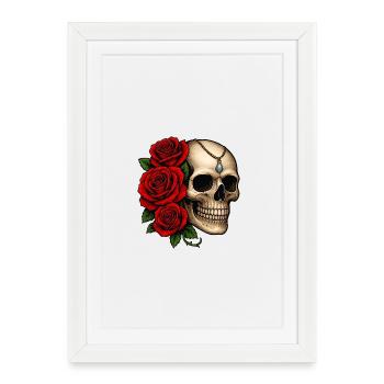Roses & Skulls Tattoo Design - Framed poster (27 × 37 cm) - white - Front