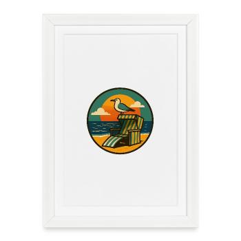 Beach chair design with seagull - Framed poster (27 × 37 cm) - white - Front
