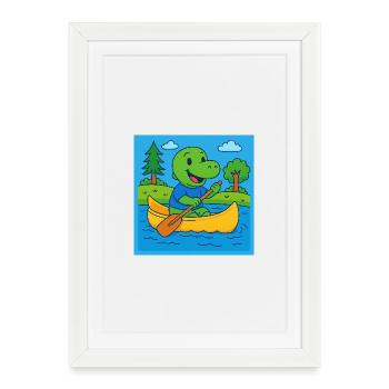 Little dinosaur in a canoe - Framed poster (27 × 37 cm) - white - Front