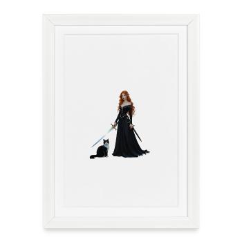 Beautiful fairy princess and cat - Framed poster (27 × 37 cm) - white - Front