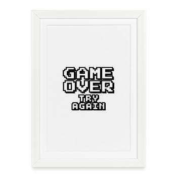 Game Over - Réessayez Pixel Design - Affiche encadrée (27 × 37 cm) - blanc - Devant