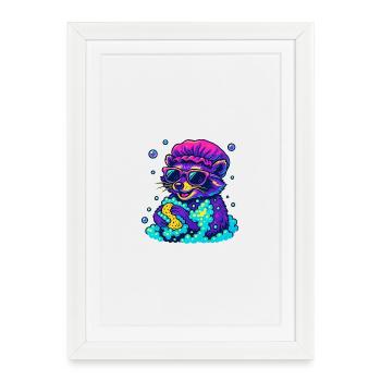 Neon Raccoon - Framed poster (27 × 37 cm) - white - Front