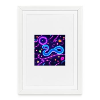 Glowing Neon Snake with Fruit Motifs - Framed poster (27 × 37 cm) - white - Front