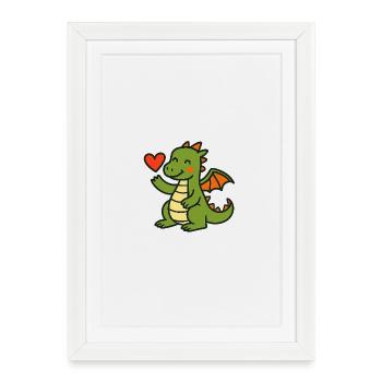 Dino_mit_Herz - Affiche encadrée (27 × 37 cm) - blanc - Devant