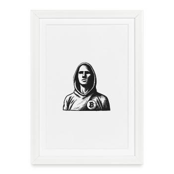 Anonymous hacker with Bitcoin logo - Framed poster (27 × 37 cm) - white - Front