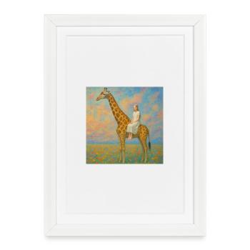 Rêver avec la girafe - Affiche encadrée (27 × 37 cm) - blanc - Devant