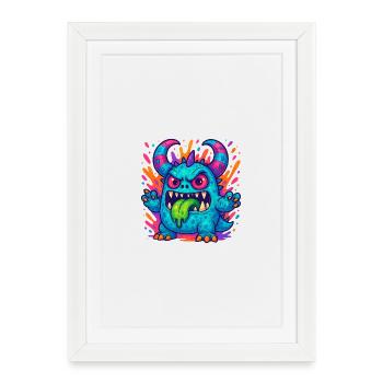 Bunter Grummel-Drache mit Zunge - Affiche encadrée (27 × 37 cm) - blanc - Devant