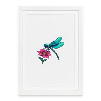 Libellule sur la fleur - Affiche encadrée (27 × 37 cm) - blanc - Devant