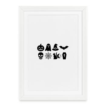Halloween graphic with ghosts and pumpkins - Framed poster (27 × 37 cm) - white - Front