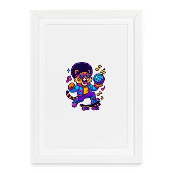 Lion DJ au design rétro - Affiche encadrée (27 × 37 cm) - blanc - Devant