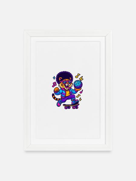 Lion DJ in retro design - Framed poster (27 × 37 cm) - white