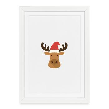 Funny moose with Christmas hat - Framed poster (27 × 37 cm) - white - Front