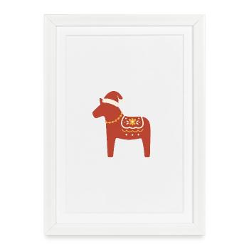 Dala Cheval Noël - Affiche encadrée (27 × 37 cm) - blanc - Devant
