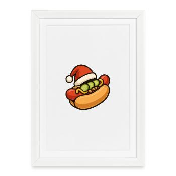Hot-dog festif avec chapeau de Père Noël - Affiche encadrée (27 × 37 cm) - blanc - Devant