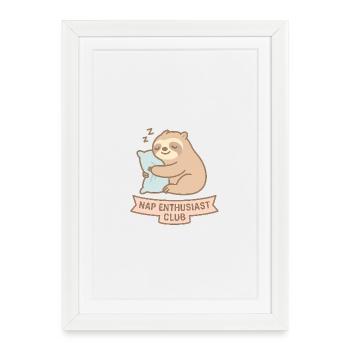 Schlafende Waschbär Illustration - Gerahmtes Poster (27 × 37 cm) - Weiß - Vorne