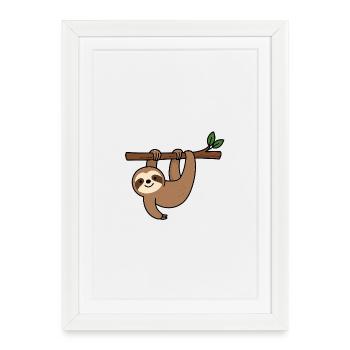 Paresseux mignon sur branche - Affiche encadrée (27 × 37 cm) - blanc - Devant