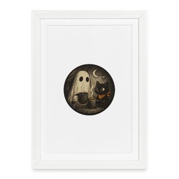 Rencontre nocturne avec Chat fantôme - Vintage Des - Affiche encadrée (27 × 37 cm) - blanc - Devant
