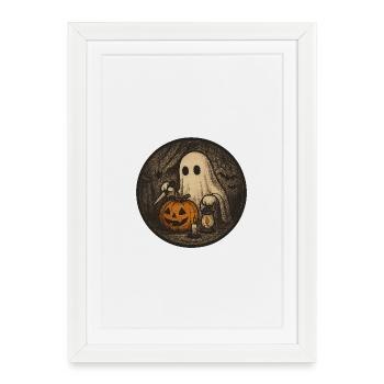 Scène fantôme vintage d’Halloween effrayante avec citrouille - Affiche encadrée (27 × 37 cm) - blanc - Devant