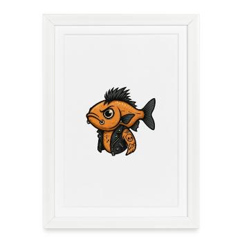 Fish Punk Illustration Rice Field Rocker - Framed poster (27 × 37 cm) - white - Front