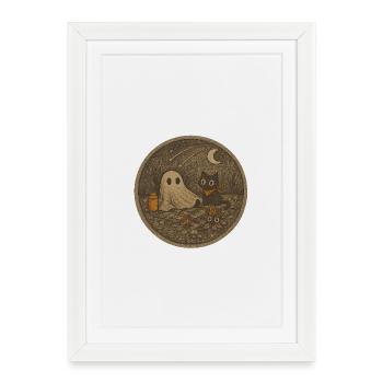 Nocturnal animal and ghost motif - Framed poster (27 × 37 cm) - white - Front