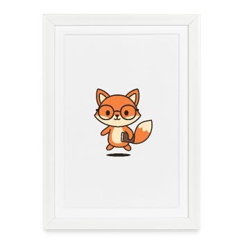 Cute smart fox guy with glasses and book - Framed poster (27 × 37 cm) - white - Front