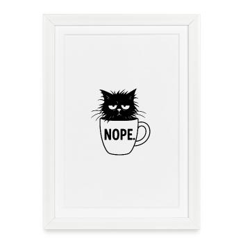 Nope Katze Kaffee Sarkasmus - Gerahmtes Poster (27 × 37 cm) - Weiß - Vorne