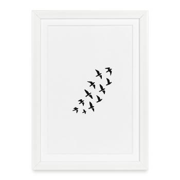 Flock of birds silhouette on black background - Framed poster (27 × 37 cm) - white - Front