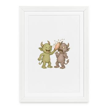 Caricature ludique de loup-garou dans le style de l’humour - Affiche encadrée (27 × 37 cm) - blanc - Devant