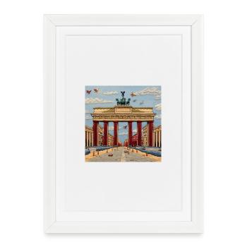 City Berlin Brandenburg Gate View Embroidery - Framed poster (27 × 37 cm) - white - Front