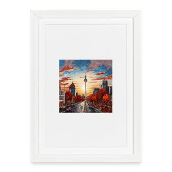 Tour de télévision Berlin au coucher du soleil - Affiche encadrée (27 × 37 cm) - blanc - Devant