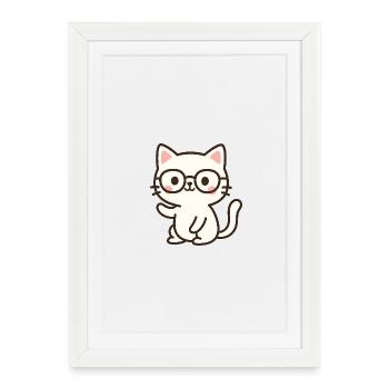 Cute cat illustration with glasses - Framed poster (27 × 37 cm) - white - Front