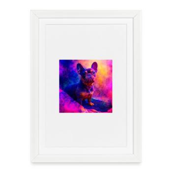 Bouledogue français coloré Art Design - Affiche encadrée (27 × 37 cm) - blanc - Devant
