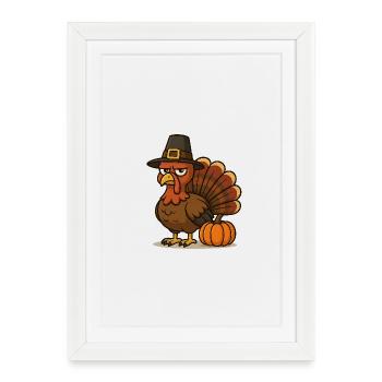 Dinde de Thanksgiving avec chapeau de pèlerin - Affiche encadrée (27 × 37 cm) - blanc - Devant