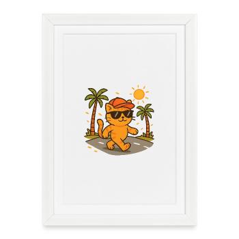 Chat tropical lunettes soleil - Affiche encadrée (27 × 37 cm) - blanc - Devant