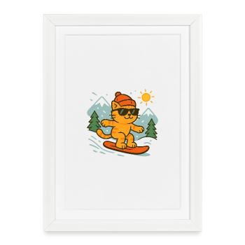 Chat surfeur des cimes en soleil - Affiche encadrée (27 × 37 cm) - blanc - Devant