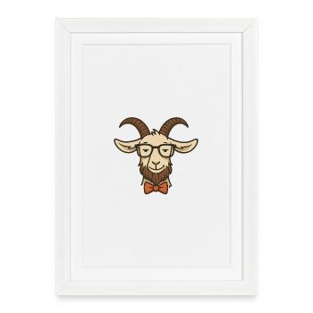 Ziege mit Brille und Fliege - Gerahmtes Poster (27 × 37 cm) - Weiß - Vorne