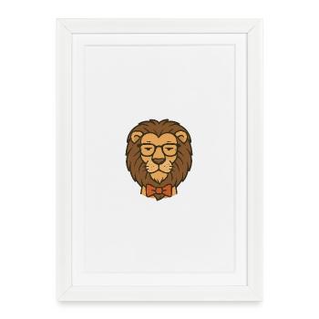 Lion with glasses and bow tie - Framed poster (27 × 37 cm) - white - Front
