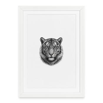 Dessin de tête de tigre en noir et blanc - Affiche encadrée (27 × 37 cm) - blanc - Devant