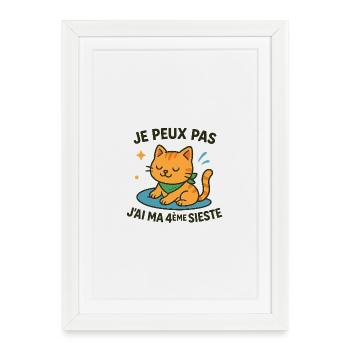 Chat zen en sieste je peux pas - Affiche encadrée (27 × 37 cm) - blanc - Devant