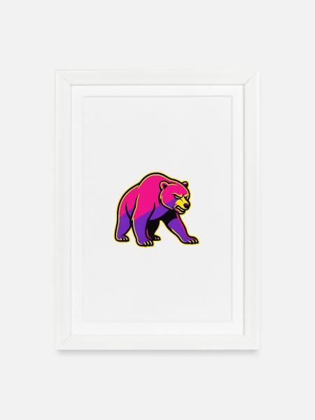 Neon Bear with Power - Framed poster (27 × 37 cm) - white