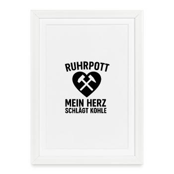 Ruhrpott – mon cœur bat le charbon | Cœur minier - Affiche encadrée (27 × 37 cm) - blanc - Devant