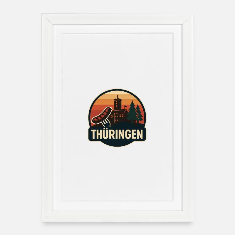 Thüringen Burg Panorama Badge - Gerahmtes Poster (27 × 37 cm) - Weiß