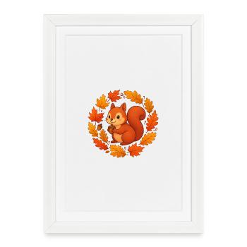 Autumnal squirrel in a wreath of leaves - Framed poster (27 × 37 cm) - white - Front