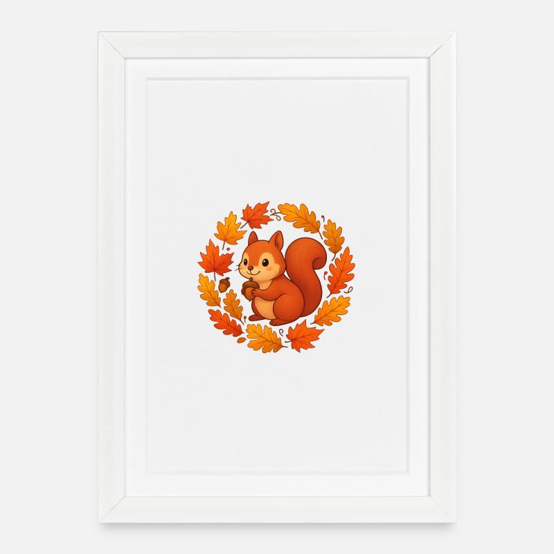 Herbstliches Eichhörnchen im Laubkranz - Gerahmtes Poster (27 × 37 cm) - Weiß